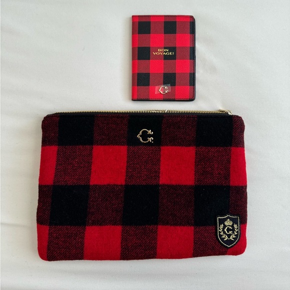 C Wonder Plaid Zip Top Clutch with Passport Holder